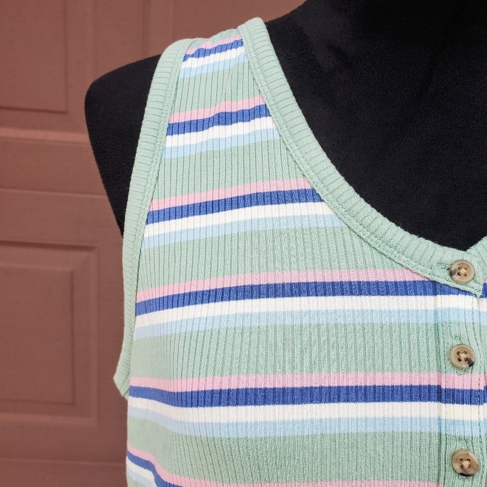 LOFT Petites Striped Ribbed Maxi Dress Green Blue White Pink Women's XLP NWOT